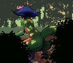 animal_humanoid being_watched bodily_fluids breasts butt crouching female flower forest hair hi_res human humanoid lamentablebeing league_of_legends lizard lizard_humanoid looking_at_another mammal neeko_(lol) plant reptile reptile_humanoid riot_games scalie scalie_humanoid solo sweat sweatdrop tail tencent tree