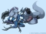 ambiguous_gender anthro black_claws blue_body blue_fur blue_tongue claws duo feral fur genitals grey_body grey_fur knot male male/ambiguous mane penis pink_knot pink_penis purple_body purple_fur purple_mane teeth tongue white_body white_fur shadoweyenoom tabirs mythology bear dragon furred_dragon furred_scalie hybrid lizard mammal mythological_creature mythological_scalie reptile scalie