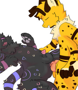 4_arms anal anal_penetration animal_genitalia animal_penis antennae_(anatomy) anthro arcade_carpet_pattern balls brown_markings canine_genitalia canine_penis cheek_tuft chest_tuft duo facial_tuft feline_genitalia feline_penis fluffy fluffy_chest fur fur_markings genitals grey_body grey_fur grey_pawpads hair head_tuft knot long_tail male male/male markings multi_arm multi_limb neck_tuft open_mouth pawpads paws penetration penile_spines penis penis_tip pink_eyes pink_markings pink_mouth pink_penis pink_sclera pink_tongue pupils purple_markings sheath spots spotted_body spotted_fur stripes tail tongue tuft white_nose white_pupils yellow_body yellow_fur yellow_markings bin_tuc nintendo pokemon beethur_(freakicritter) cade_(ploxthefurry) arthropod bee eeveelution felid feline generation_2_pokemon hymenopteran insect mammal pantherine pokemon_(species) snow_leopard umbreon hi_res
