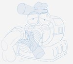 ambiguous_gender balls bodily_fluids cleaning_tool cum cum_inside cum_on_ground duo erection genital_fluids genitals hand_on_head machine male narrowed_eyes penetration simple_background vacuum_cleaner hardscales teletubbies noo-noo_(teletubbies) living_machine absurd_res hi_res monochrome sketch