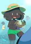 adolescent anthro beach bulge clothing group male seaside swimming_trunks swimwear young young_anthro young_male threek deltarune undertale_(series) kris_(deltarune) ralsei susie_(deltarune) bovid caprine goat mammal absurd_res hi_res