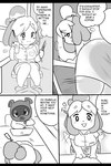 2:3 animal_crossing anthro black_bars bottomwear breasts canid canine canis clothed clothing comic dialogue domestic_dog english_text exclamation_point female furgonomics hi_res isabelle_(animal_crossing) letterbox male mammal nintendo pandaischub raccoon_dog shih_tzu skirt tail tail_through_skirt tanuki text tom_nook_(animal_crossing) toy_dog