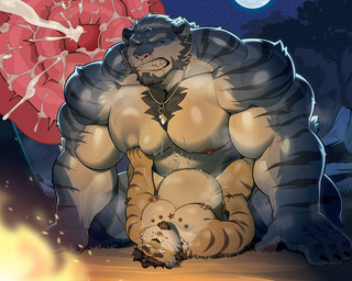 abs all_fours anal anal_penetration anthro anthro_on_anthro anthro_penetrated anthro_penetrating anthro_penetrating_anthro balls beard belly belly_inflation biceps big_deltoids big_muscles big_pecs blue_body blue_eyes blue_fur bodily_fluids brown_hair campfire chest_tuft claws clenched_teeth cum cum_inflation cum_inside cum_on_abs cum_on_chest deltoids drooling duo ear_piercing ear_ring eye_scar facial_hair facial_scar finger_claws forearm_muscles forest fur genital_fluids genitals glans goatee grass hair inflation internal jewelry lactating larger_anthro larger_male lying male male/male male_lactation male_penetrated male_penetrating male_penetrating_male moon multicolored_body multicolored_fur muscular muscular_anthro muscular_arms muscular_male necklace night nipple_piercing nipple_ring nipples nude on_back on_ground pec_squeeze pecs penetration penile penile_penetration penis penis_in_ass piercing pink_nose plant ring_piercing rock saliva scar sex size_difference sky smaller_anthro smaller_male smaller_penetrated snout snout_scar star star_ear_ring starry_sky striped_body striped_fur stripes tan_body tan_fur teeth tree triceps tuft whiskers white_body white_fur white_hair yellow_body yellow_fur bearry19 felid mammal pantherine tiger 2026 digital_media_(artwork)