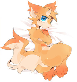 anthro bedding bedding_background big_butt blue_eyes blush bodily_fluids body_blush butt dakimakura ear_tuft fur horn lying male nude on_side orange_body orange_fur scared solo sweat sweatdrop tail thick_tail thick_thighs tuft young young_anthro young_male mint_lee sa_no mythology dragon mythological_creature mythological_scalie scalie absurd_res hi_res