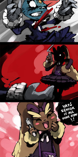 accessory anthro big_breasts blood blush blush_stickers bodily_fluids bow_(feature) bow_accessory bow_ribbon breasts clothing curvy_figure eyelashes female food group gun hair_accessory hair_bow hair_ribbon ketchup long_eyelashes megaphone ranged_weapon red_eyes ribbons text voluptuous weapon weeaboo whiskers bittenhard nintendo pokemon generation_2_pokemon generation_4_pokemon generation_5_pokemon lagomorph lopunny mammal mienshao pokemon_(species) sneasel 2015 comic hi_res long_image tall_image