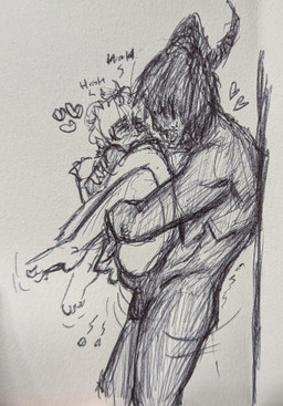 anal anal_penetration blush carrying_another carrying_partner duo feet femboy folded_legs genitals gripping_arms horn leaning leaning_backward lifted male male/male muscular muscular_male noisy_sex nude penetration penis rough_sex sex side_view size_difference teeth thrust_lines thrusting cannedlettuucee demon human humanoid mammal absurd_res guide_lines hi_res sketch