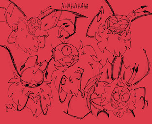 2_antennae 3_fingers ambiguous_gender angry anthro black_and_pink bodily_fluids crown crying dialogue eyespots fingers foaming_at_mouth gums headgear insect_wings laugh lepidopteran_wings markings open_mouth pupils ruff small_pupils solo spread_wings tears teeth text thin_arms wings stellantiswake disney hoppers_(disney) pixar titus_(hoppers) arthropod butterfly insect lepidopteran digital_media_(artwork) english_text hi_res monochrome sketch