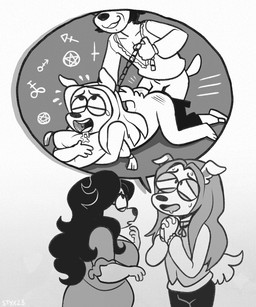 anal anal_penetration anthro anthro_on_anthro anthro_penetrated anthro_penetrating anthro_penetrating_anthro ass_up bodily_fluids butt clothing doggystyle dress drooling duo_focus erection eye_roll female from_behind_position genitals group hair half-closed_eyes hug hugging_object hugging_pillow humanoid_genitalia humanoid_penis leash leash_pull long_hair looking_pleasured male male/male male_penetrated male_penetrating male_penetrating_male medieval_clothing narrowed_eyes nude occult_symbol open_mouth open_smile penetration penis pentagram pillow saliva satanic_symbol seductive sex simple_background smile smirk smug smug_face smug_grin symbol tears tears_of_pleasure thought_bubble white_background fleetwoodbrak darcy_(fleetwoodbrak) gwyllgi_(cadaverrdog) canid canine canis mammal vampire wolf greyscale hi_res monochrome