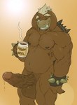 beverage big_penis black_nipples blonde_hair brown_body brown_penis brown_skin coffee container cup erection genitals hair humanoid_genitalia humanoid_penis male musclegut muscular muscular_male nipples nude one_eye_closed penis solo vein veiny_penis fudgyseel utx-shapeshifter mario_bros nintendo koopa scalie 2018 hi_res