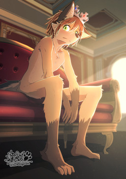 4_toes anthro black_ears brown_body brown_eyebrows brown_fur brown_hair brown_markings brown_nose casual_nudity ceiling cheek_tuft countershade_face countershade_fur countershade_neck countershade_torso countershading crown crown_only eyebrow_through_hair eyebrows facial_tuft feet fingers fur fur_markings furniture gloves_(marking) green_eyes hair headgear headgear_only humanoid_hands inner_ear_fluff inside kemono leg_markings light looking_at_viewer low-angle_view male male_anthro markings mouth_closed multicolored_body multicolored_fur nude nude_anthro nude_male on_sofa plantigrade pointy_ears prick_ears prince pupils royalty short_hair sitting sitting_on_sofa slim slim_anthro slim_male socks_(marking) sofa solo tail tan_body tan_countershading tan_fur three-quarter_view toes translucent translucent_hair tuft white_inner_ear white_inner_ear_fluff white_sclera yellow_body yellow_fur itamesigohan canid canine fox mammal absurd_res english_description full-length_portrait hi_res huge_filesize lighting portrait