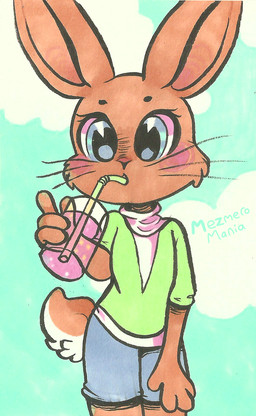 anthro beverage blue_eyes bottomwear brown_body brown_fur clothing container cup drinking_straw drinking_straw_in_mouth femboy fur male shirt shorts solo standing text topwear whiskers mesmeromania soyuzmultfilm well_just_you_wait! zayats_(wjyw) hare lagomorph leporid mammal artist_name digital_drawing_(artwork) digital_media_(artwork)