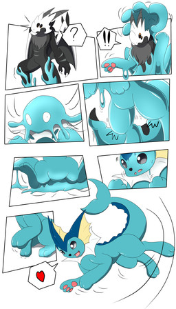 4_eyes ambiguous_gender anthro anthro_to_feral biped black_body black_eyes blue_body claws digitigrade exclamation_point falling_over feral frill_(anatomy) glistening glistening_body glistening_eyes goo-connected_lips goo_drip goo_transformation heart_symbol horn looking_at_own_hands membrane_(anatomy) membranous_frill membranous_wings motion_lines multi_eye neck_frill no_pupils nude open_mouth open_smile pawpads paws pink_pawpads puddle quadruped question_mark simple_background sitting sitting_on_ground smile solo species_transformation speech_bubble spread_legs spreading standing transformation transformation_sequence white_background wings yellow_frill wolferion nintendo pokemon caw_(caw-) canid eeveelution generation_1_pokemon goo_creature mammal pokemon_(species) vaporeon zaex 2020 4:7 absurd_res colored comic hi_res pictographics shaded