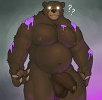 anthro areola balls barazoku belly biped brown_body brown_fur claws detailed_balls detailed_genitals detailed_penis flaccid foreskin fur genitals glowing glowing_eyes humanoid_genitalia humanoid_penis looking_at_viewer male musclegut muscular muscular_anthro muscular_male muscular_thighs navel nipples nude partially_retracted_foreskin pecs penis quads question_mark slightly_chubby slightly_chubby_anthro slightly_chubby_male slime solo standing thick_thighs fleshformomo nintendo splatoon mr._grizz bear brown_bear grizzly_bear mammal ursine 2022 digital_media_(artwork) hi_res