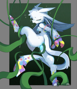 anal anal_penetration anthro areola blue_areola blue_nipples blue_vulva blushlines bodily_fluids breasts butt eyes_closed female female_anthro fur genital_fluids genitals glowing glowing_genitalia glowing_nipples glowing_vulva grabbing hooves long_ears long_tail multicolored_body nipples nude open_mouth penetration plant prolapse raised_leg rear_view restrained restrained_by_tentacles sex sweat tail tentacle_in_ass tentacle_penetration tentacle_sex tentacles unguligrade vaginal_fluids vaginal_prolapse vines vulva white_body white_fur white_tail yuanmin 2025 hi_res