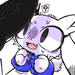 anthro anthro_focus balls big_penis black_balls black_penis blue_clothing blue_sweater blue_topwear bodily_fluids clothed clothed_anthro clothed_female clothing duo erection facial_scar female female_anthro female_focus flesh_fang floppy_ears fur genitals glistening glistening_tongue looking_at_another's_genitalia looking_at_genitalia looking_up looking_up_at_penis lop_ears male male/female nervous nervous_sweat open_mouth open_smile penis pink_tongue question_mark scar short_tail simple_background smile solo_focus sweat sweater tail tongue topwear vein veiny_penis white_background white_body white_ears white_fur white_tail x_scar mukomizu_kintora cave_story sue_sakamoto lagomorph mammal mimiga 1:1 2025 absurd_res digital_media_(artwork) hi_res