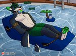 alcohol angry anthro arms_tied ball ball_gag bdsm beach_ball beverage bodily_fluids bondage bound clothed clothing drooling floating fur gag gagged green_eyes green_hair hair inflatable ladder legs_tied looking_at_viewer male navel outside oversized_ball_gag pawpads paws pool_float questionable_consent restraints rope rope_bondage saliva solo submissive sweat swimming_pool swimming_trunks swimwear tail teeth teeth_showing text water ollieotty zeph_(zephwolf) canid canine mammal hi_res