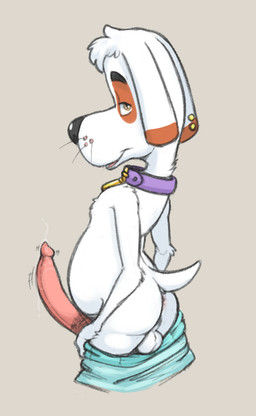 animal_genitalia animal_penis anthro backsack balls bodily_fluids bottomwear butt canine_genitalia canine_penis clothing collar ear_piercing ear_ring genital_fluids genitals half-closed_eyes head_tuft leaking_precum looking_at_viewer male narrowed_eyes penis piercing precum purple_collar ring_piercing shorts solo tuft whiskers emenius canid canine canis domestic_dog mammal