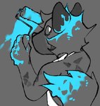 anthro clothing cyan_paint fur male paint paint_on_ears paint_on_hair paint_on_hand paint_on_self paint_on_tail paint_roller solo surprise presto_agitato hyena mammal digital_media_(artwork)