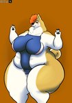 anthro belly big_breasts blush breasts clothing female obese overweight solo swimwear thick_thighs laika_2 laika_(buraian287) canid canine canis domestic_dog mammal shiba_inu spitz hi_res