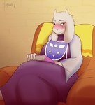 anthro armchair blush book chair clothed clothing female fur furniture horn mature_female purple_clothing purple_robe robe sitting solo white_body white_fur souley69 undertale undertale_(series) chairiel toriel boss_monster_(undertale) bovid caprine goat mammal 2021 absurd_res digital_media_(artwork) hi_res