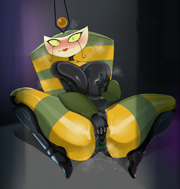 anus big_breasts biped black_body blush bodily_fluids breasts caught_in_the_act female fingering fingering_self genital_fluids genitals glistening glistening_body holding_breast looking_at_viewer machine masturbation multicolored_body sitting solo spread_legs spreading thick_thighs vaginal vaginal_fingering vaginal_fluids vulva mdthetest my_life_as_a_teenage_robot nickelodeon vexus humanoid robot robot_humanoid hi_res