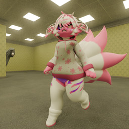 ambiguous_gender anthro birthmark clothed clothing confusion fluorescent_light fur hair heterochromia hoodie lamp lantern liminal_spaces markings pink_body pink_fur pink_hair scared solo topwear upset white_body white_fur white_hair worried burtrevolution the_backrooms burtrevolution_(burtrevolution) canid canine fox mammal monster 1:1 3d_(artwork) digital_media_(artwork)