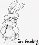 anthro areola biped blush breasts buckteeth clothed clothing dress female hair long_hair looking_at_viewer nipples partially_clothed presenting presenting_breasts simple_background solo standing teeth white_background sabrotiger epic_games jazz_jackrabbit_(series) eva_earlong lagomorph leporid mammal rabbit 2023 black_and_white hi_res line_art monochrome