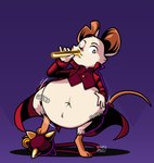 anthro drinking female hand_on_belly inflation liquid_inflation one_eye_closed rumbling_stomach solo stuffing vial fawxen mina_the_hollower yacht_club_games mina_(mina_the_hollower) mammal mouse murid murine rodent hi_res