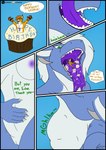 anthro anthro_pred birthday cupcake duo extreme_size_difference female female_pred food licking_mouth macro male male_prey micro neck_bulge nude open_mouth size_difference text uvula vore chrislhi mythology canid canine dragon fox mammal mythological_creature mythological_scalie scalie absurd_res english_text hi_res