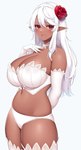 big_breasts bra breasts cleavage clothed clothing dark_body dark_skin female hair huge_breasts legwear not_furry panties solo thigh_highs underwear white_hair suruga_(xsurugax) elf humanoid absurd_res hi_res