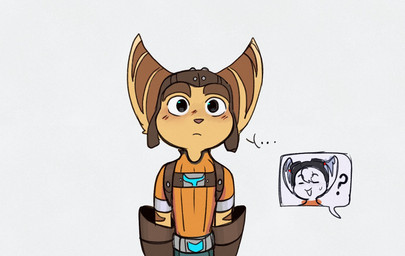anthro blush clothed clothed_female clothed_male clothing duo eyewear eyewear_on_head female fur gloves goggles goggles_on_head handwear male question_mark simple_background yellow_body yellow_fur time_fluffy500 ratchet_and_clank sony_corporation sony_interactive_entertainment ratchet_(ratchet_and_clank) rivet_(ratchet_and_clank) lombax mammal