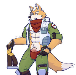 abs anthro belt briefs bulge clothing clothing_pull fur genitals gloves handwear humanoid_genitalia humanoid_penis jacket looking_at_viewer male nipples open_belt orange_body orange_fur pecs pecs_with_breasts penis penis_base scarf simple_background smile smiling_at_viewer smirk smirking_at_viewer solo standing teeth topwear underwear underwear_pull unzipped vein veiny_penis white_background white_body white_fur zipper dfcha1 nintendo star_fox fox_mccloud canid canine fox mammal absurd_res hi_res