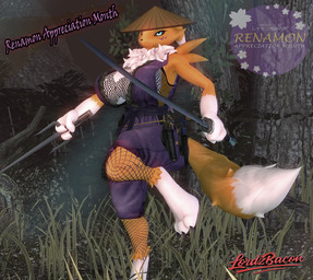 anthro big_breasts breasts clothing female fishnet_clothing fishnet_legwear legwear melee_weapon ninja sai samurai solo sword warrior weapon lordzbacon bandai_namco digimon canid canine digimon_(species) fox mammal renamon 3d_(artwork) digital_media_(artwork)