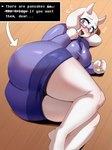 anthro arrow_pointing_to_butt big_breasts big_butt blue_clothing blue_dress blush breasts butt clothed clothed_female clothing dialogue dress eyewear female floppy_ears fully_clothed fully_clothed_female glasses horn lying mature_female on_side panties rectangular_glasses solo text_box thick_thighs underwear ytrall deltarune undertale_(series) toriel boss_monster_(undertale) bovid caprine goat mammal 3:4 hi_res
