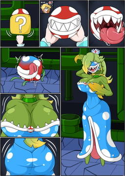 absorption_vore after_vore ambiguous_gender big_breasts blonde_hair blue_eyes bodily_fluids breasts clothing crown duo female female_prey hair headgear mouth_shot open_mouth oral_vore plant plant_pred saliva size_difference species_transformation teeth tongue tongue_out trait_theft transformation vore novaspark mario_bros nintendo super_mario_galaxy voretober voretober_2025 rosalina_(mario) elemental_creature elemental_humanoid flora_fauna human humanoid mammal piranha_plant plant_humanoid absurd_res comic digital_media_(artwork) hi_res