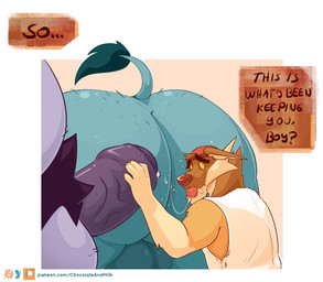 after_anal after_oral after_rimming ambiguous_form anthro balls big_butt bodily_fluids body_hair brown_balls brown_body brown_fur butt butt_hair closed_smile clothed clothing ears_back erection fur genitals gloves_(marking) grey_balls group handjob huge_butt humanoid_genitalia humanoid_penis male male/male male_anthro markings mouth_closed nude overweight overweight_male penile penis pivoted_ears pubes purple_penis purple_pubes rear_view saliva saliva_string sex side_view simple_background size_difference slim_anthro slim_male smile speech_bubble tail tail_tuft tan_body tan_fur text tongue tongue_out topwear trio tuft vein veiny_penis white_clothing white_topwear chocolateandmilk ambiguous_species canid canine canis domestic_dog mammal english_text hi_res