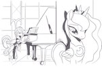 crown duo eyelashes feral hair half-closed_eyes headgear horn keyboard_instrument long_hair looking_down male musical_instrument narrowed_eyes piano smile wings nauyaco friendship_is_magic hasbro my_little_pony mythology fan_character princess_luna_(mlp) equid equine mammal mythological_creature mythological_equine pegasus winged_unicorn hi_res monochrome