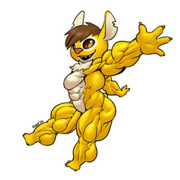 4_fingers anthro biped brown_claws brown_eyes brown_hair brown_nose brown_pupils claws featureless_crotch finger_claws fingers fur hair looking_at_viewer male muscular muscular_anthro muscular_male notched_ear nude open_mouth open_smile pupils short_hair simple_background smile solo white_background yellow_body yellow_fur razzberryboat disney lilo_and_stitch fan_character stitchils alien experiment_(lilo_and_stitch) 1:1 2023 digital_drawing_(artwork) digital_media_(artwork) hi_res