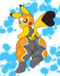 butt cleft_tail clothing cosplay_pikachu_(character) cosplay_pikachu_(costume) costume female fur generation_1_pokemon hi_res lichgirlart mammal nintendo pikachu pikachu_libre pokemon pokemon_(species) simple_background solo tail thick_thighs wide_hips yellow_body yellow_fur