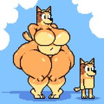 anthro big_breasts big_butt big_legs breasts butt featureless_breasts featureless_crotch female fur hands_behind_back huge_breasts huge_butt huge_thighs multicolored_body multicolored_fur oily pixelated plantigrade raised_heel slightly_chubby small_tail solo tail thick_thighs volfenf bluey_(series) chilli_heeler australian_cattle_dog canid canine canis cattledog domestic_dog herding_dog mammal pastoral_dog 1:1 colored digital_media_(artwork) hi_res pixel_(artwork)