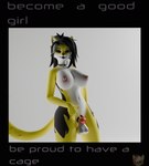 2024 3d_(artwork) absurd_res anthro balls blender_(artwork) breasts casual_chastity chastity_cage chastity_device clawe collar digital_media_(artwork) domestic_cat english_text felid feline felis genitals gesture good_girl gynomorph hand_gesture haolde hi_res intersex looking_at_viewer mammal nipples penis phallic_chastity_device pointing pointing_at_penis solo text