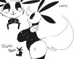 4_ears anthro big_breasts big_butt black_eyes breasts buckle butt clothing collar female fur fur_tuft half-closed_eyes jewelry latex legwear long_tail looking_at_viewer multi_ear narrowed_eyes necklace nipple_outline pupils side_view simple_background slightly_chubby smug solo stockings tail thick_thighs tongue tongue_out tuft white_background white_pupils kiseff suki_nipps mammal digital_media_(artwork) monochrome