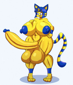 abs anthro areola balls big_balls big_breasts big_penis black_eyes blue_areola blue_ears blue_hair blue_nipples blue_tail breasts erection eyebrows eyelashes fur genitals gynomorph hair huge_balls huge_breasts huge_penis humanoid_genitalia humanoid_penis hyper hyper_balls hyper_genitalia hyper_penis intersex long_tail markings nipples nude penis pink_tongue short_hair solo striped_markings striped_tail stripes tail tail_markings thick_thighs tongue two_tone_tail uraeus yellow_body yellow_fur yellow_inner_ear yellow_tail aladeen animal_crossing nintendo ankha_(animal_crossing) domestic_cat felid feline felis mammal absurd_res hi_res