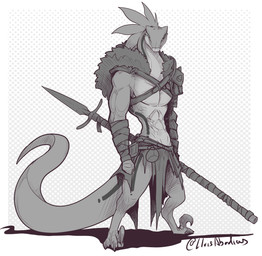 3_toes abs anthro armor biped claws clothed clothed_anthro clothed_male clothing feet front_view holding_melee_weapon holding_object holding_polearm holding_spear holding_weapon looking_at_viewer male melee_weapon polearm simple_background solo spear standing tail toe_claws toes weapon wraps lluisabadias dungeons_and_dragons hasbro wizards_of_the_coast yu'hiss lizardfolk_(dnd) lizardman scalie 2025 absurd_res digital_drawing_(artwork) digital_media_(artwork) hi_res