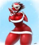 2015 anthro averyshadydolphin bedroom_eyes big_breasts big_eyes breasts calamity_(averyshadydolphin) candy candy_cane cleavage clothed clothing dessert digital_media_(artwork) dragon dress female fingers food food_fetish food_play fur half-closed_eyes hand_on_breast hi_res licking looking_at_viewer markings mythological_creature mythological_scalie mythology narrowed_eyes non-mammal_breasts presenting red_body red_clothing red_dress red_eyes red_skin scalie seductive snout snow solo suggestive thick_thighs tongue tongue_out white_body white_markings white_skin wide_hips