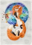 female fur nipples nude smile solo dimasbka canid canid_taur canine canine_taur fox fox_taur mammal mammal_taur taur hi_res painting_(artwork) traditional_media_(artwork) watercolor_(artwork)