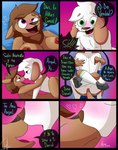 absurd_res age_difference angel_(lechugansfw) anthro anthro_on_anthro anthro_penetrated anthro_penetrating anthro_penetrating_anthro bedroom blush bovid breasts canid canine canis caprine clothing comic condom daniel_(lechugansfw) domestic_dog female female_penetrated filled_condom footwear footwear_only from_front_position genitals green_eyes hi_res humanoid kissing lechugansfw leg_wrap lying male male/female male_penetrating male_penetrating_female mammal missionary_position mostly_nude older_female on_back penetration pink_blush purple_eyes pussy romantic romantic_couple sex sexual_barrier_device sheep shoes shoes_only socks socks_only spanish_text speech_bubble spread_legs spreading table_lotus_position tail_wiggle text translated vaginal vaginal_penetration younger_male