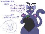 anthro between_breasts breasts bunny_costume clothed clothing costume fake_ears fake_rabbit_ears female money open_mouth smile solo tail text thick_thighs wallet biofspades420 spade_(biofspades420) domestic_cat felid feline felis mammal 4:3 digital_media_(artwork)