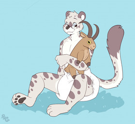 4_toes ambiguous_gender anthro big_diaper blue_background blue_sclera brown_body brown_ears brown_fur brown_nose brown_pawpads brown_spots brown_tail brown_tail_tip clean_diaper clothed clothing diaper diaper_only dipstick_tail eyewear fangs feet fur glasses grey_body grey_fur grey_tail holding_object holding_plushie logo markings multicolored_body multicolored_fur multicolored_tail pawpads plushie simple_background sitting smile solo spots spotted_body spotted_fur spotted_markings spotted_tail tail tail_markings teeth three-quarter_view toes topless wearing_diaper wearing_glasses white_body white_diaper white_fur white_inner_ear white_tail bubblepuppers kai_(fauxhammer) bovid caprine felid goat mammal pantherine snow_leopard artist_logo full-length_portrait portrait