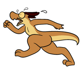 anthro casual_nudity claws horn nude open_mouth running simple_background solo tongue trout_(artist) kobold reptile scalie 2016 aliasing digital_media_(artwork)